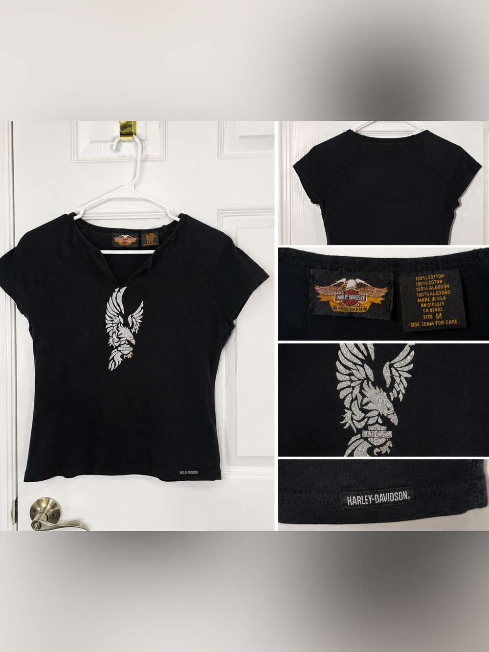 Vintage Harley-Davidson Black Eagle Baby Tee Y2K fitted tee
